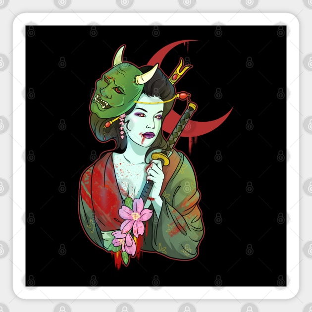 Undead Zombie Devil Girl Gisha Magnet by Trendy Black Sheep